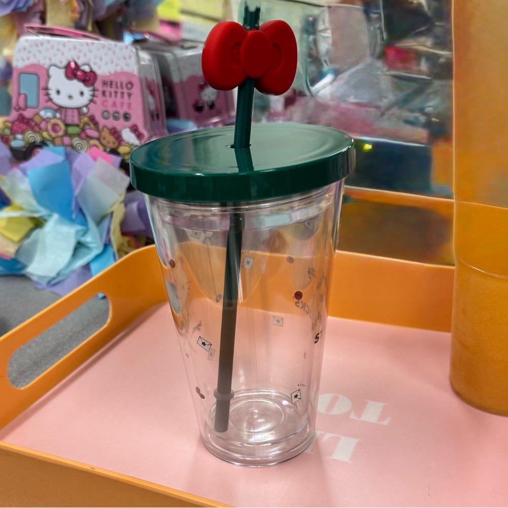 ‼️2025 Starbucks Korea‼️ Hello Kitty Clear 16 oz Tumbler Cup with Red Bow - Picture 5 of 6